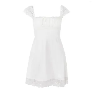 Vestidos casuais Manga de renda sem costas Vestido branco colar