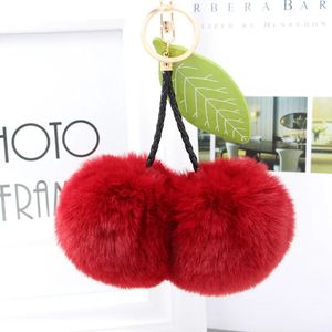 Moda fofa fofa fofa artificial de pêlo de pele pompom folhas de folhas de cereja -chave de cereja bolsa pendente de carros -chave do carro s253 240327