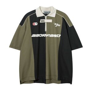 Avtalad kontrasterande färg kortärmad poloskjorta för mäns Instagram American Trendy Racing Suit med en kvart ärm T-shirt och sommarhalva ärm T-shirt