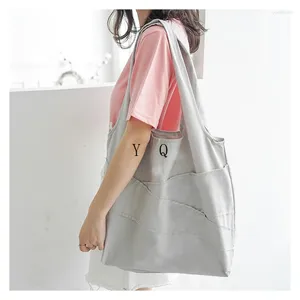 Väska kvinnor duk tote lapptäcke design kvinnlig ren bomull axel solid dam folding shopping eko stor handväska
