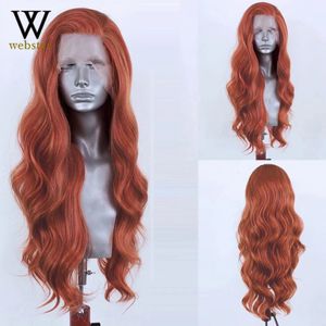 Websters Conthetic Ginger Color Lace Front for Women S Side Part Long Wavy 240402