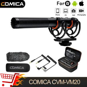 Microphones Comica CVMVM20 Professional Condenser Microphone With Shock Mount Gain Control Rechargable Shotgun Mic For Cell Phone PC Camera