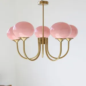 Kronleuchter postmoderne LED Pink mit milchigem weißem Glas hängenden Pendelleuchten Wohnzimmer Küche Dekor Glanz -Federung Lampe