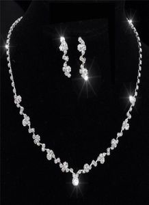 Silver Bridesmaid Crystal Necklace Earrings Set Wedding Bridal Jewelry XBUK6735295