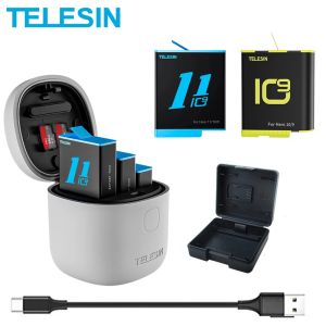 Cameras Telesin 3pack Battery 1750mAh para GoPro 9 10 11 3 Slots Charger TF Card Litors Storage Charging Box para GoPro Hero 9 10 11