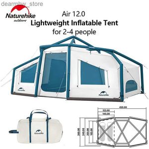 Tält och skydd NatureHike 2-4 personer Uppblåsbar tältluft 12.0 Familj utomhus strand camping tält lättvikt 11,4 kg vattentät pu2000mm+ stor L48