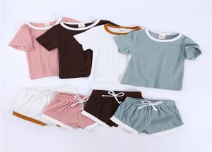 Summer Kids Set Slear Shortsleaved Shorts Shorts Twopiece Comse Girls Одежда для детской мягкой и дышащей детской одежды CZ6238583172