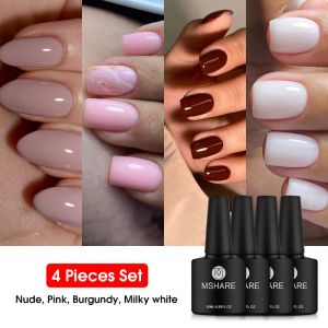 Kits mshare sommar naglar set naken rosa mjölkvit burgundy färg gel nagellack design blöt av 4 st -set kit nagelkonst