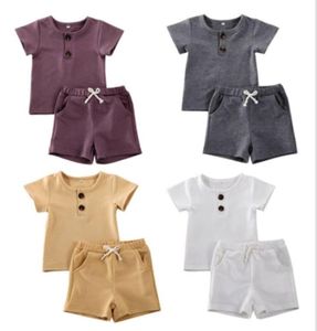 ベビーデザイン衣類セット幼児用オナックシャツソリッドショーツ2PCSセットファッションカジュアルベストロングパンツベビーデザイナーキッズ衣装