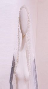 3 Meter Elfenbein Hochzeit Schleier lange Perlen Perlen Velos de Novia Largos Koreanischer Stil Brautschleier Brauthaarzubehör9619551