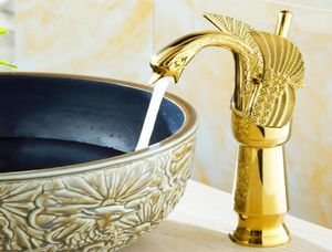 Golden Swan Faucet Solid mässing Ledande europeisk kran Koppar Koppar Enkelt hål tvättbassäng förgyllt Shinny Gold Color Basin A9823805613