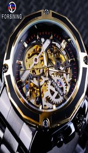 Forsining Steampunk Style Men039s Skeleton Uhren schwarze automatische Männer039s Uhr Top Marke Luxus Luminous Hands Horloges MA3182758