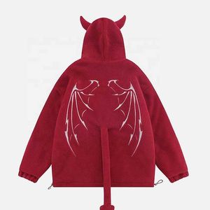 Nya design djävul horn överdimensionerade hoodies anpassade broderier högkvalitativa män sherpa fleece