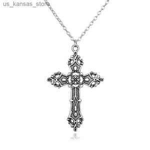 Pendant Necklaces Vintage Cross Necklace for Men Golden Silver Color Goth Accessories Gothic Grunge Male Neck Long Chain Summer Aesthetic Gifts24TJEE