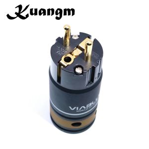 Adaptors Kuangm Audio Grade Gold Plated Iec Pure Copper Connector High Performance Female Male 3 Wire Grounding Us Eu Ac Power Plug