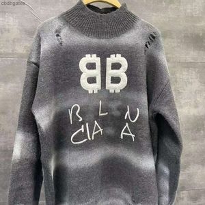 classic loose High quality Balencaiiga Sweater Designer Destroyed Sweaters 2024 New High Edition Paris b Home Hanging Dyed Double Embroidery Old Mens Womens Pu