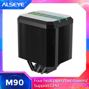 CPUs Alseye M90 Cpu Fan Cooler Pwm 90mm 4 Pin 4 Heat Pipe Cooler Support X99 Motherboard for Lga 775 115x1366 2011 Am2 + Am3 + Am4