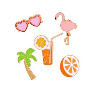 Flamingo Tree Cactus Emamel Pins Love Glasses Orange Juice Cartoon Brooches Denim Jackets Lapel Pin Button Badge Jewelry Gifts