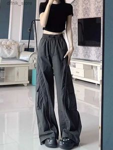 Kvinnors jeans 2023 Y2K Fashion DrawString Baggy Cargo Tracksuit Casual Pants for Women kläder Multi fickor Sweatpants Kvinnliga löst byxor Y240408