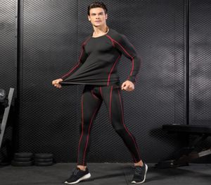 Ryssland Local Delivery Compression Tracksuit Fitness Tight Run Set Shirt Legging Men Sportwear Demix Black Gym Sport Suit4000444