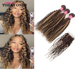 Human Hair Bulks Highlight Kinky Curly Bundles With Closure P427 HD Transparent Lace Peruvian 36265284