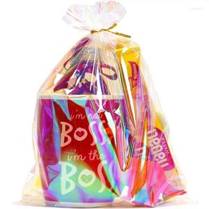 Wrap da regalo 50 pezzi Cellophane Iridescent Clear Clear Goody Treat Bags con tocco in argento dorato per le forniture per feste di compleanno