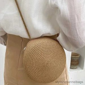 イブニングバッグ女性のための夏の丸いstrバッグ織り手作りショルダーバッグ