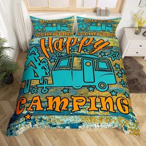 Bettwäsche Sets Camper Set Kids Happy Camping Duvet Cover Mikrofaser -RV -Quilt -Zubehör für Wohnwagen Anhänger