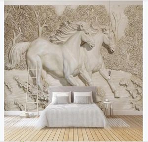 Customized 3d mural wallpaper po wall paper 3D threedimensional embossed white horse bedroom living room TV background mural w9900237