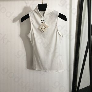 Half High Neck Vest Womens Embroidery Cotton Thin Crop Tops Summer Sleeveless Casual Tank Tops