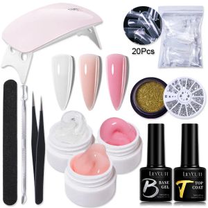 Kits LILYCUTE Non Stick Hand Extension Gel Nail Polish Manicure Set Clear Pink Quick Nail Art DIY Carving Flower Solid Gel Varnish