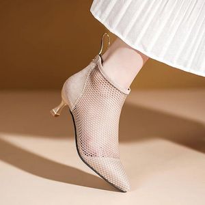 Botlar içi boş ayak bileği seksi balıkçılık net roman ayakkabıları bahar yaz 2024 ince topuk moda kadınlar yüksek