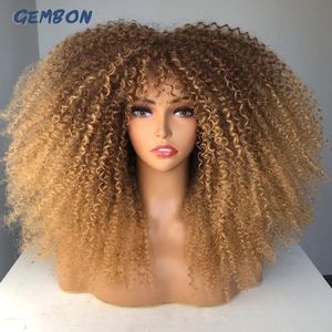 شعر Gembon Hair Brown Copper Ginger القصيرة الاصطناعية مجعد للنساء الباروكات الطبيعية مع الانفجارات مقاومة للحرارة شعر Ombre 240402