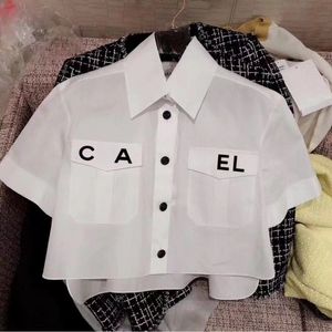 women shirt designer blouse womens fashion solid color letter print graphic short sleeve shirts casual simple short atmospheric cardigan buttons coat