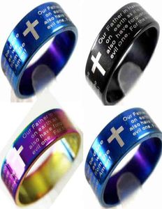 Bulk partier 100st engelska Lord's Prayer rostfritt stål ringar 3 färger blandar grossistmens mode smycken2204486