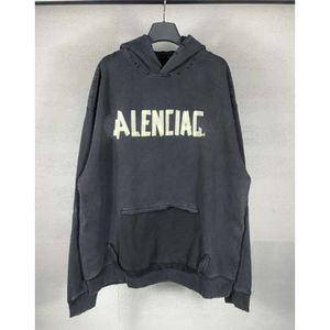 classic loose Sweaters Hoodie Hoodies Sweater Version Hooded High Balenciigas Men Paris Sleeved Loose b Long Family Adhesive Tape Casual Paper Letter Printing 7XB6