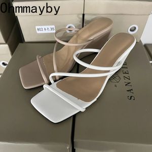 Summer Open Toe Women Tisters Fashion Elegant smala band Slides Shoes Ladies Outdoor Dress Wedges Heel Sandalias 240403