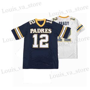 Men's T-Shirts BG Men American Football jersey Padres 12 Sewing Embroidery Outdoor Sports Mesh Ventilation White Blue 2023 New Big Size T240408
