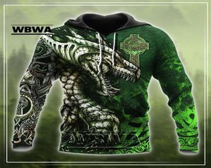 Men039s moletom moletons wbwa belo dragão tatuagem verde 3d Men impresso com capuz e outono e inverno unissex molhart Pull6854083