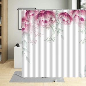 Shower Curtains Flower Pink Peony Peach Blossom Pattern Curtain Botanical Art Leaves 3D Print Home Decor Waterproof Bathroom