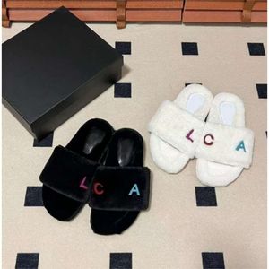 Designer shoes Slippers Fur Slides Letter Sandals Furry Flip Flops Women Slipper Casual Flat Shoes Wool Slides Women Shoe Box