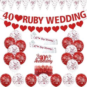 Party Decoration 40th Wedding Anniversary Decorations Happy Ruby Balloons Banner SASH FOR PARE Supplies