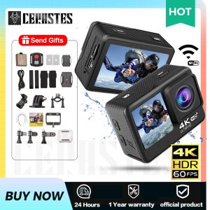 Kameralar Cerastes 4K 60FPS WiFi Antishake Action Camera Çift ekran 170 ° geniş açılı 30m su geçirmez spor kamera fotoğraf kameraları