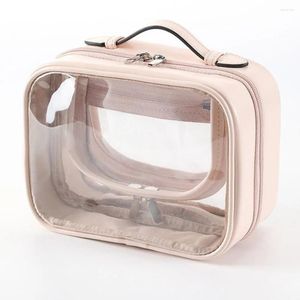 コスメティックバッグ2レイヤーデザイン透明なメイクアップパッケージ大量洗浄のための防水性軽量旅行保管バッグ