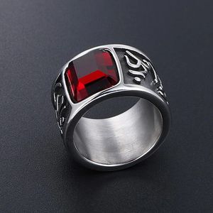 Vintage Men Six Words Mantra Red Stone Ring 14K Gold Biker Ring Om Mani Padme Hum Buddhist Jewelry Gifts For Him