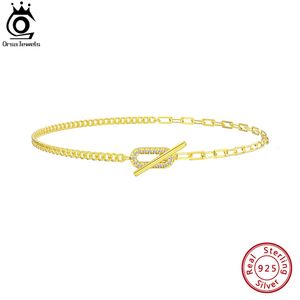 Orsa mücevherleri yan zincir paperclip anklet 925 gümüş kadın yaz seksi ayak bilezik moda ayak bileği kayışları mücevher sa62 240408