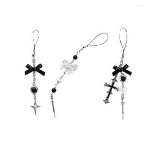 Keychains Phone Lanyard Wrist Strap Black Cross-Bow-Beads Chain Charm Anti-lost