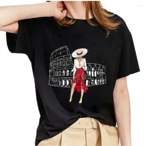 Women's T Shirts Women Summer High Heels Print Black T-shirts Beautiful Girl Sunflower Graphic Tee Shirt Short Sleeve Tshirt