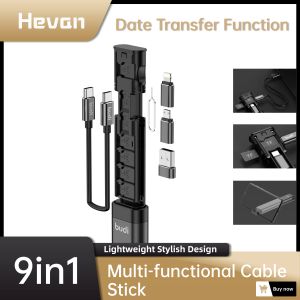 Cables Budi 9 in 1 Multifunctional Cable Stick With Type C To USB C Connector Sim Kit TF Card Slot Memery Reader Camera Date Transfer