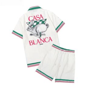 Casablanca-SS 2023 Novo ping ping pong clássico masculino da pradarie impressão verde unissex solto camisa de seda britânica camisetas de manga curta camisadas femininas